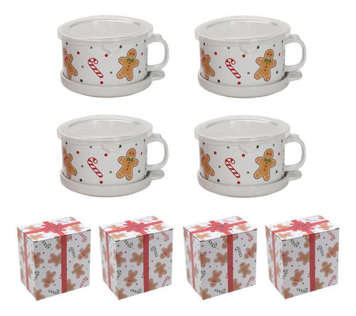 Temp-tations Set of (4) 25-oz Mug Meals w/ Lid-its & Gift Boxes