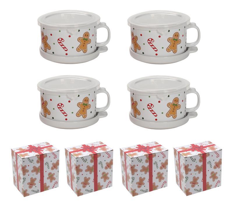 Temp-tations Set of (4) 25-oz Mug Meals w/ Lid-its & Gift Boxes