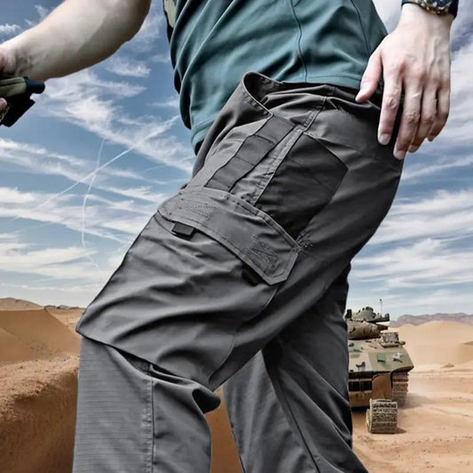 Men's durable outdoor training pants, men's multi-pocket work pants, men's solid color and  printed pocket zipper waterproof tactical cargo pants without belt, regular fit sports pocket durable autumn pants.