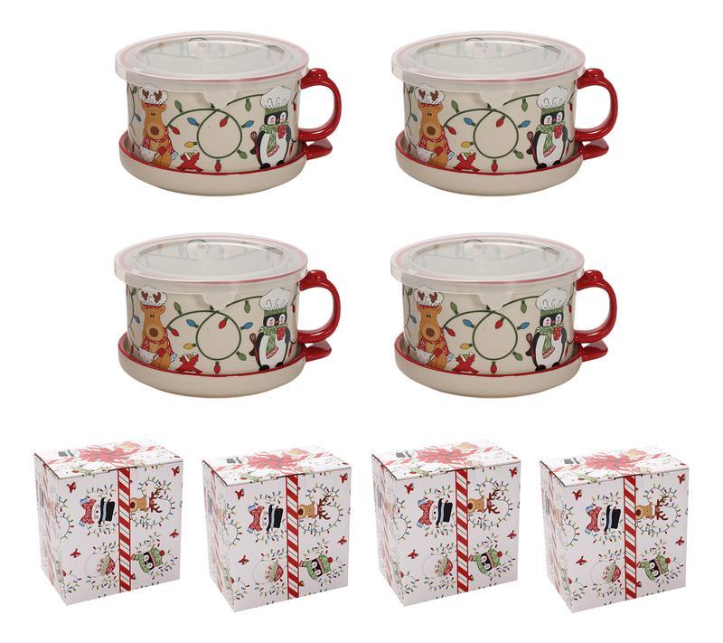 Temp-tations Set of (4) 25-oz Mug Meals w/ Lid-its & Gift Boxes