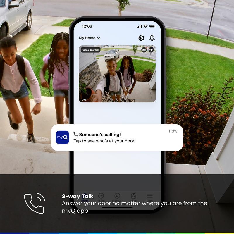 myQ Video Doorbell | 2K Camera, Battery/Wired, Color Night Vision, Live View with 2-Way Talk, Motion Detection & Real-Time Alerts, 150 Deg Wide View, Black