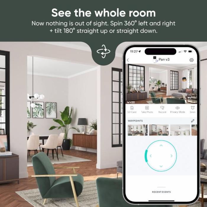 WYZE Cam Pan v3, Indoor/Outdoor IP65-Rated 1080p Pan/Tilt/Zoom Wi-Fi Smart Home Security Camera with Color Night Vision, 2-Way Audio, Compatible with Alexa & Google Assistant, Free Expert Setup